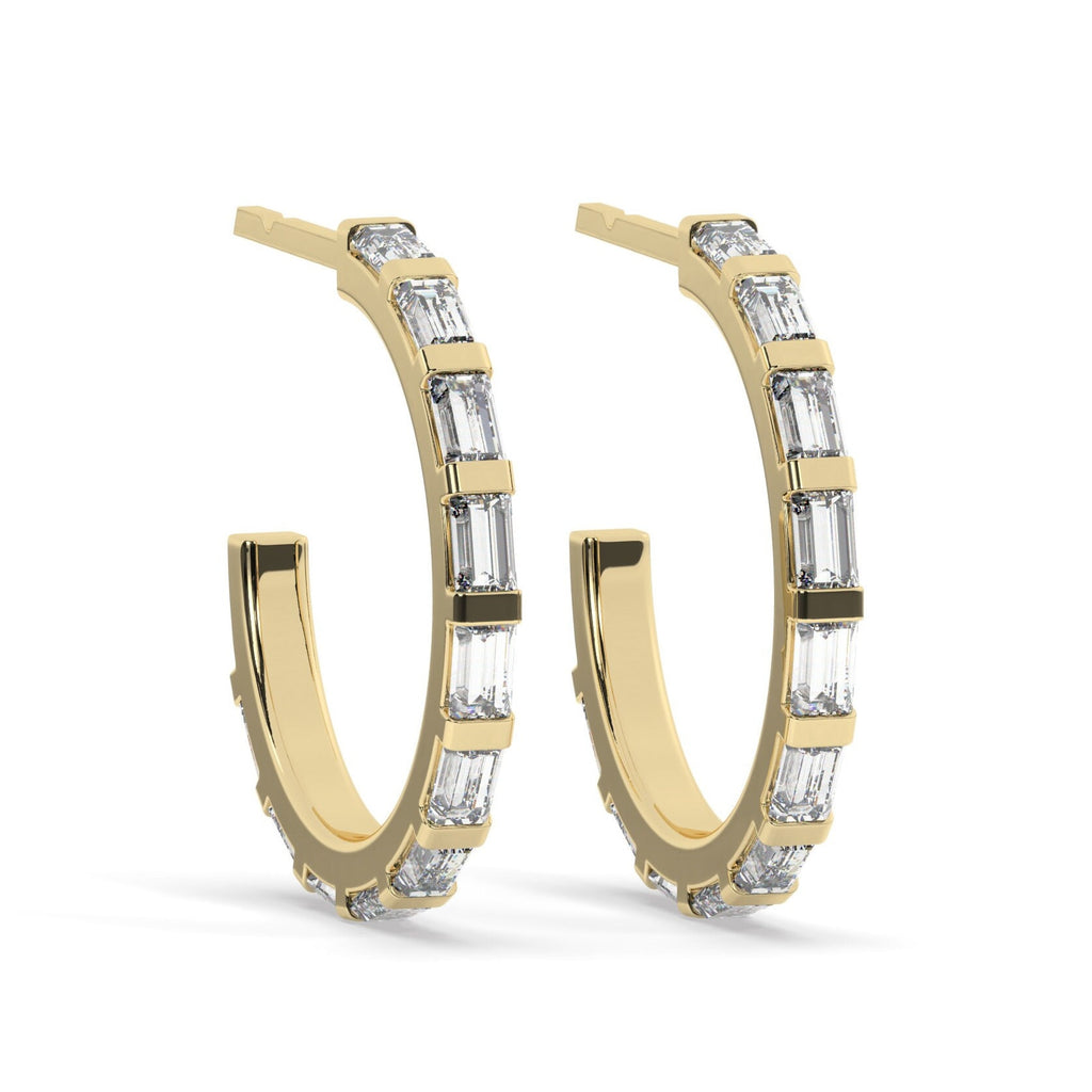 Baguette Diamond Hoops / 14k Diamond Hoop Stud Earrings / Diamond Huggie Earrings/ Gift