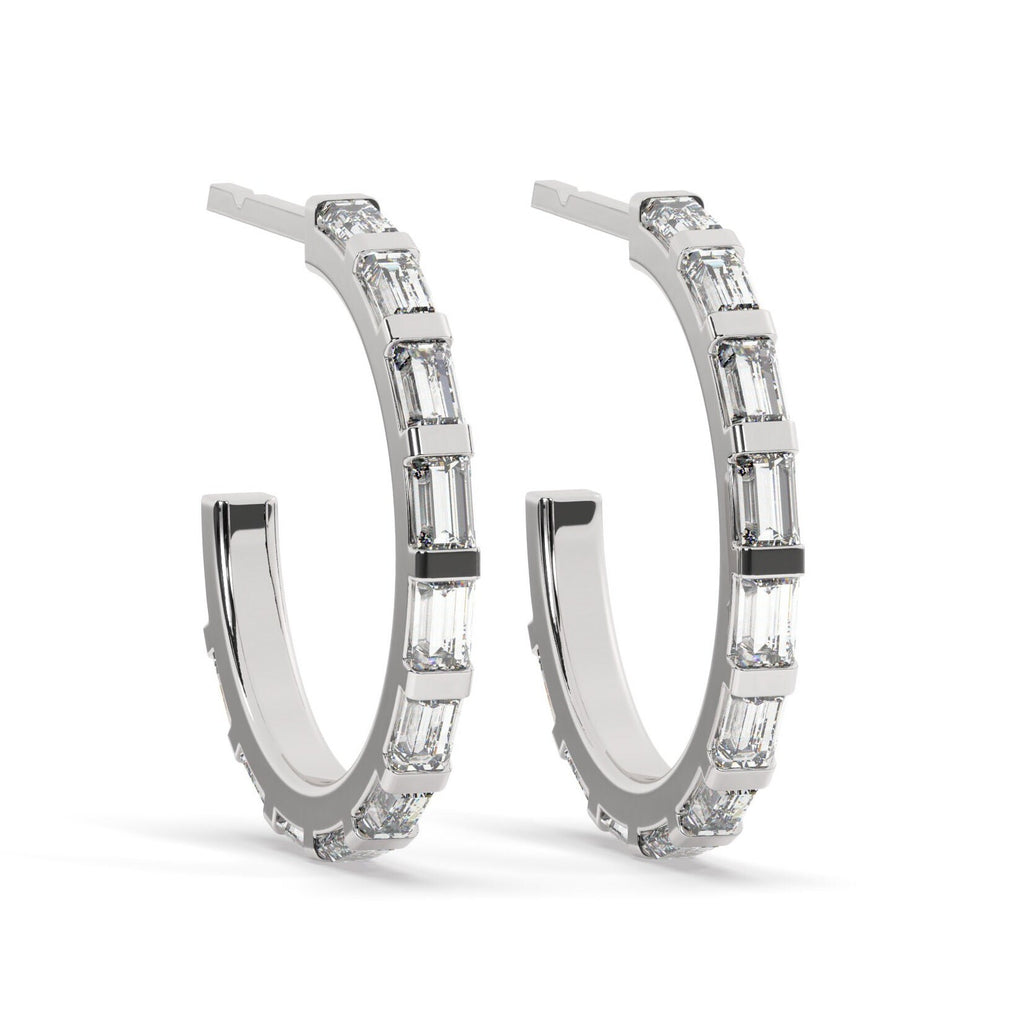 Baguette Diamond Hoops / 14k Diamond Hoop Stud Earrings / Diamond Huggie Earrings/ Gift