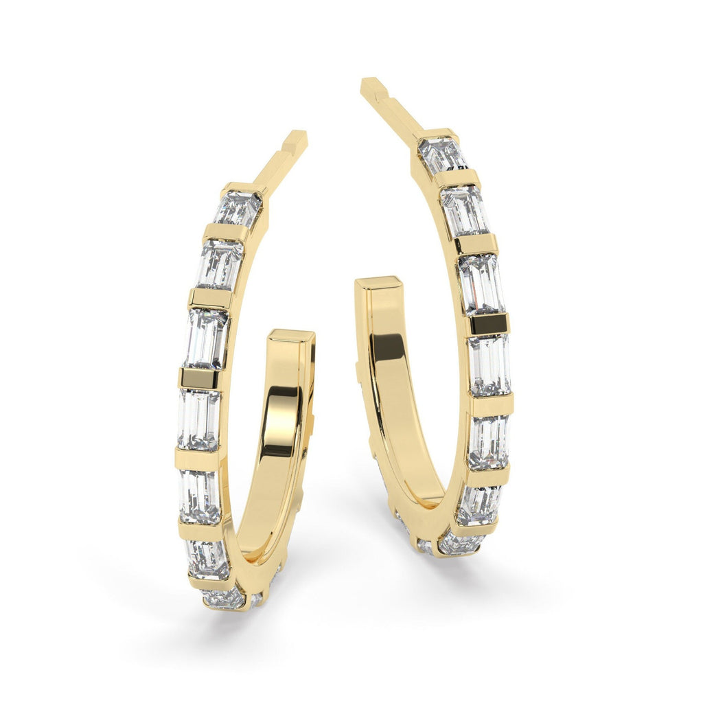 Baguette Diamond Hoops / 14k Diamond Hoop Stud Earrings / Diamond Huggie Earrings/ Gift