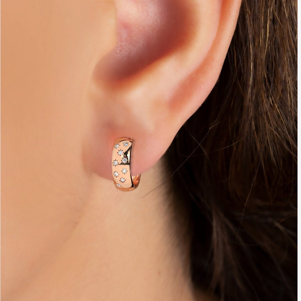 Star Diamond Huggie Hoop Earrings
