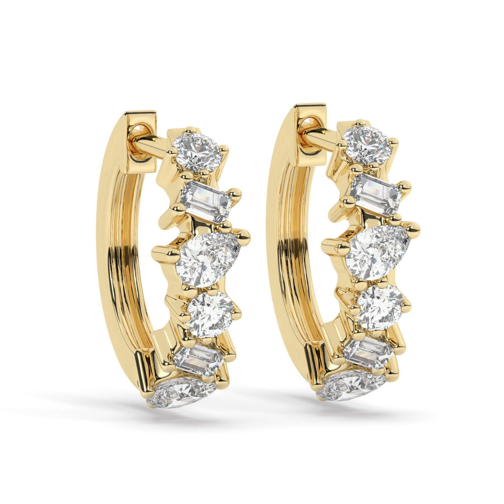 Alternating Round Baguette Pear Diamond Hoop Earrings
