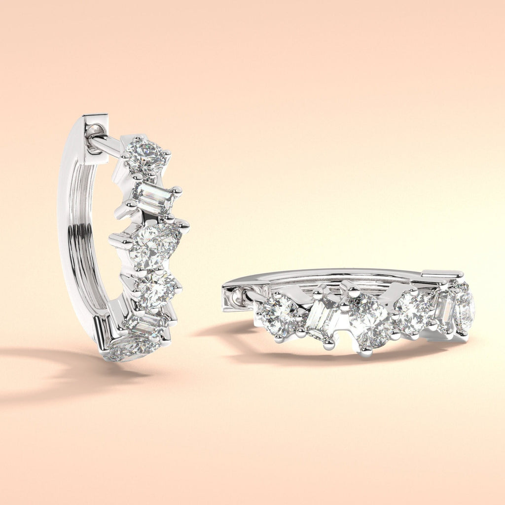 Alternating Round Baguette Pear Diamond Hoop Earrings