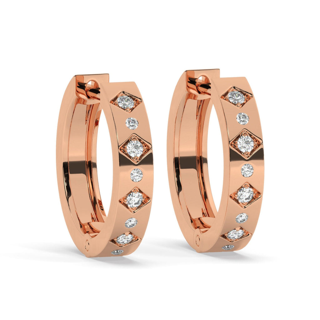 Engraved Diamond Small Hoop Huggie Earrings