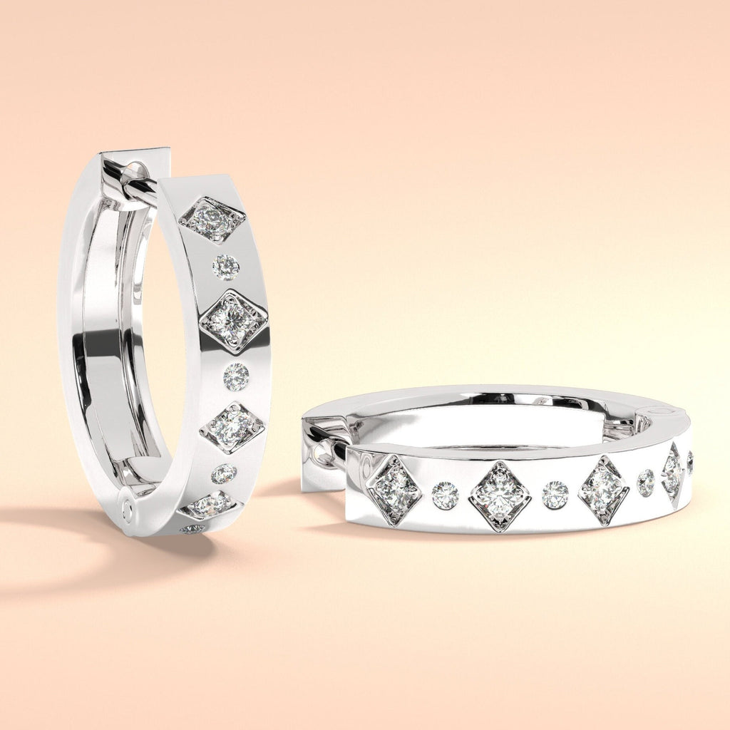 Engraved Diamond Small Hoop Huggie Earrings