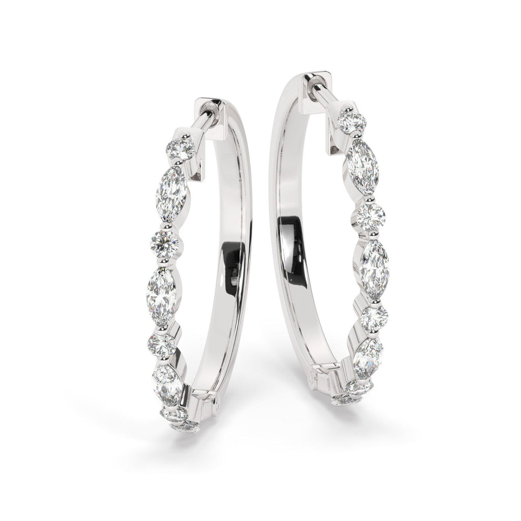 Round and Marquise Alternating Diamond Hoop Earrings