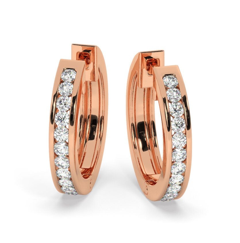 Channel Set Diamond Hoop Earrings