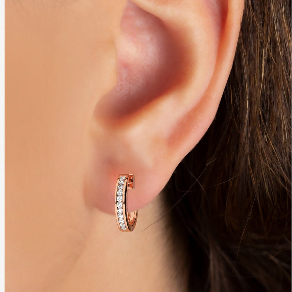 Channel Set Diamond Hoop Earrings
