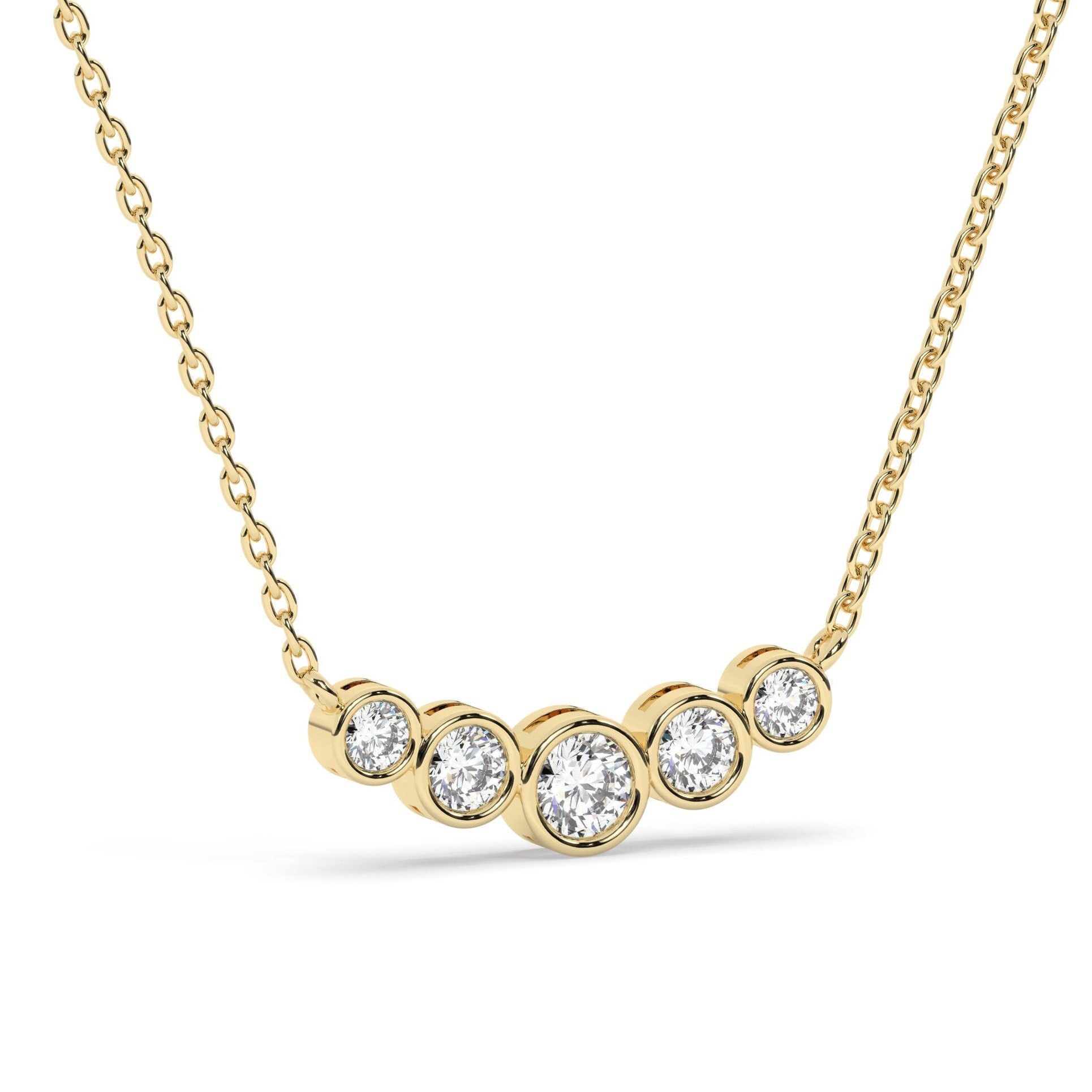 Curved Graduated Bezel Necklace / 14k Curved 5 Stone Bar Necklace / Minimalist Diamond Necklace / Wedding bridal anniversary gift for her
