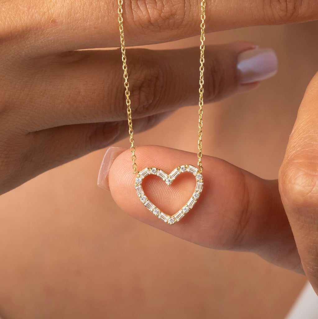 Baguette Diamond Heart Necklace