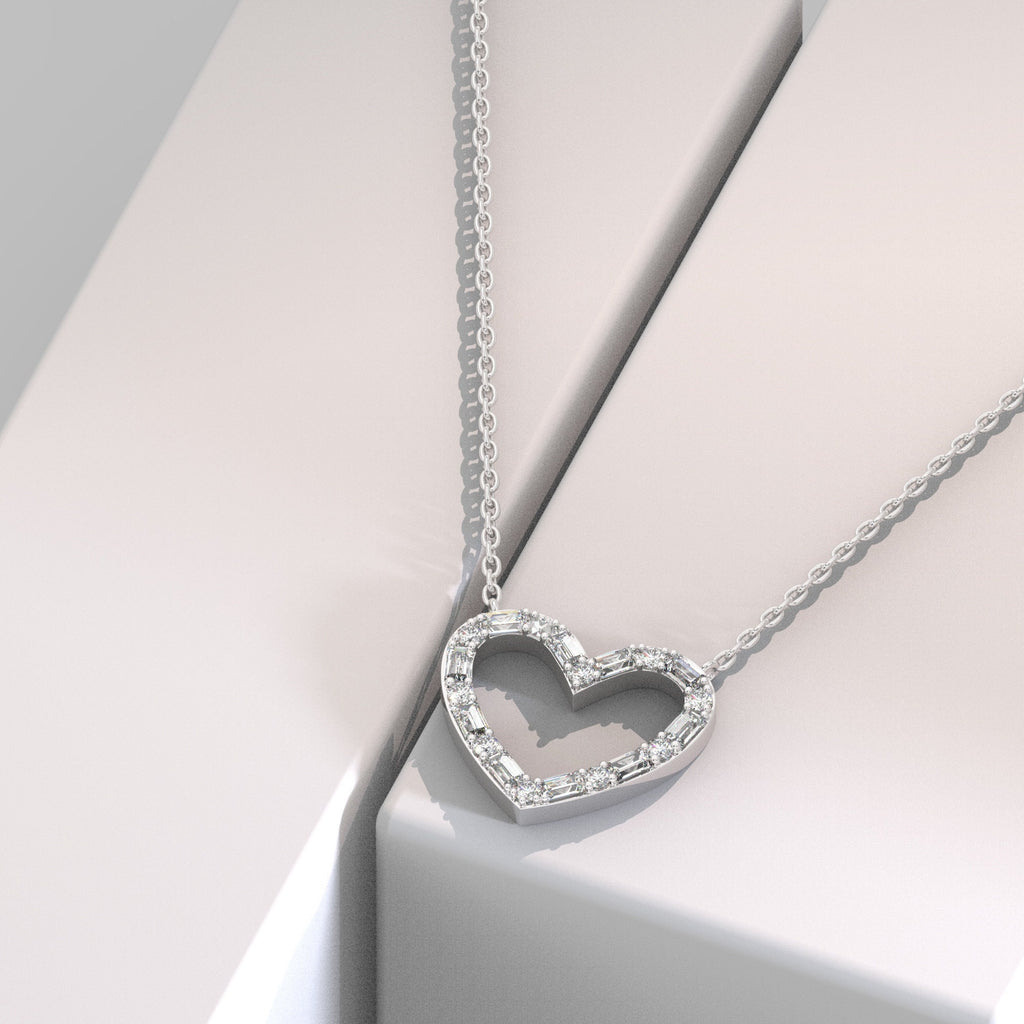 Baguette Diamond Heart Necklace