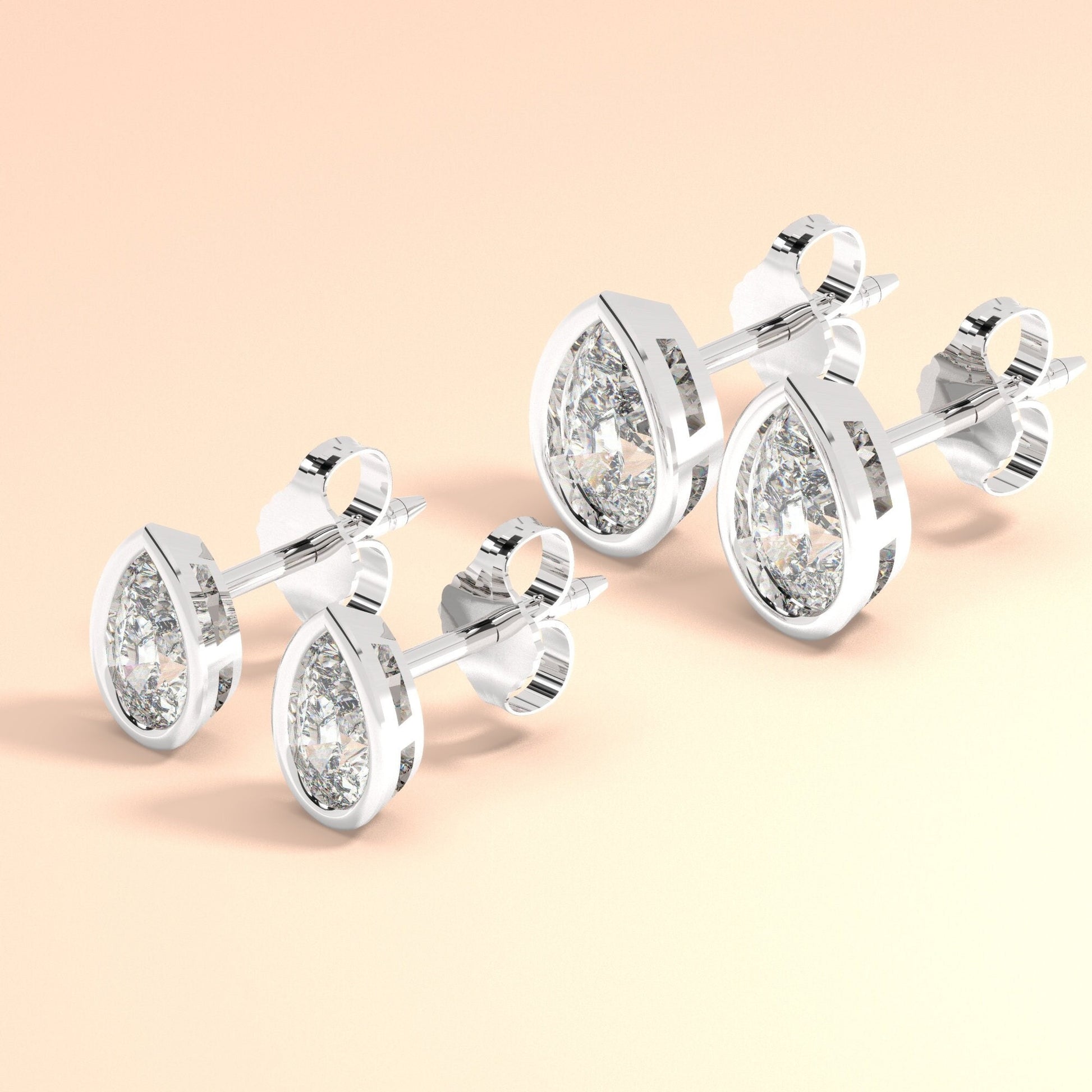 Pear Shape Diamond Studs / 0.10 - 0.50 ct Baguette Studs