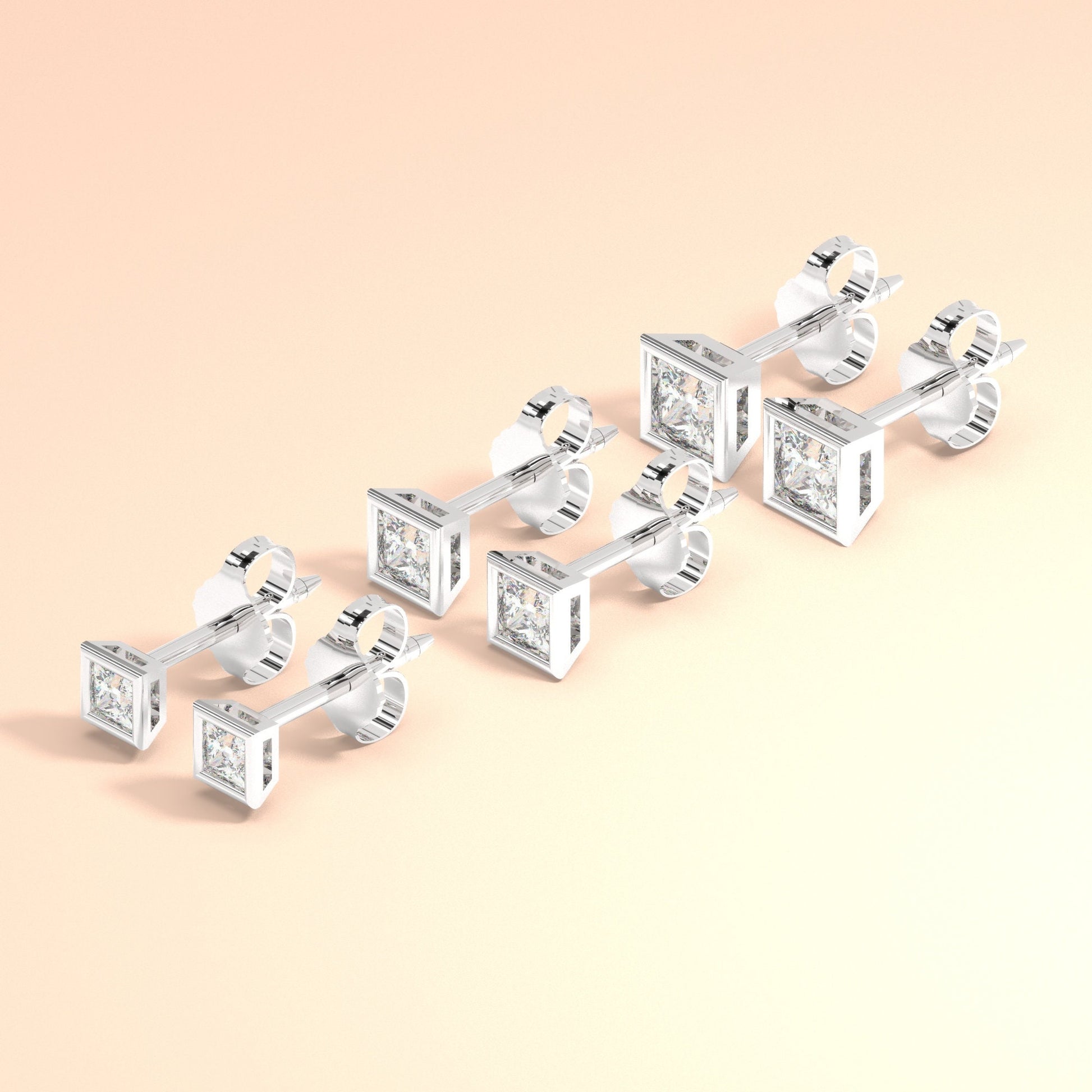 Princess Cut Diamond Studs / 0.10 - 0.50 ct Diamond Studs