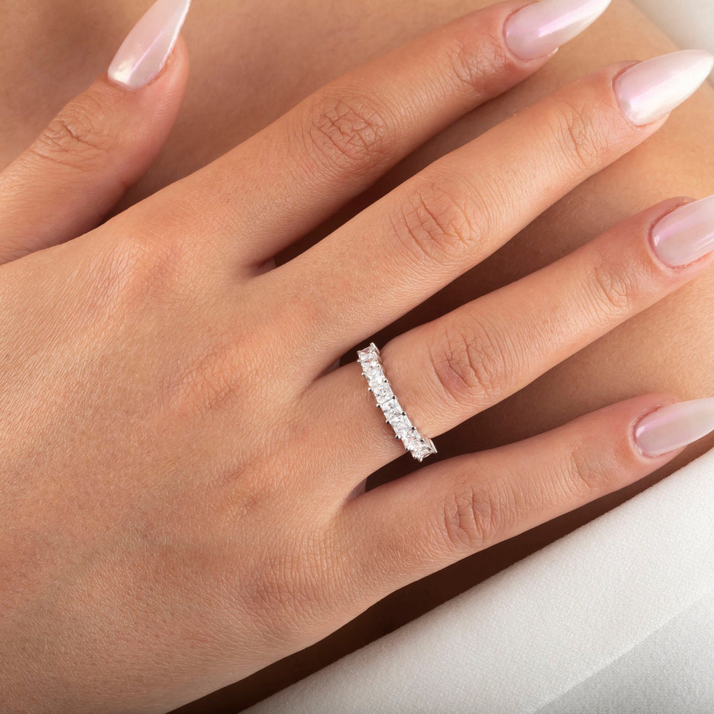 1.35 CT Princess Cut Diamond Wedding Band / 9 Stone Princess Diamond Wedding Ring