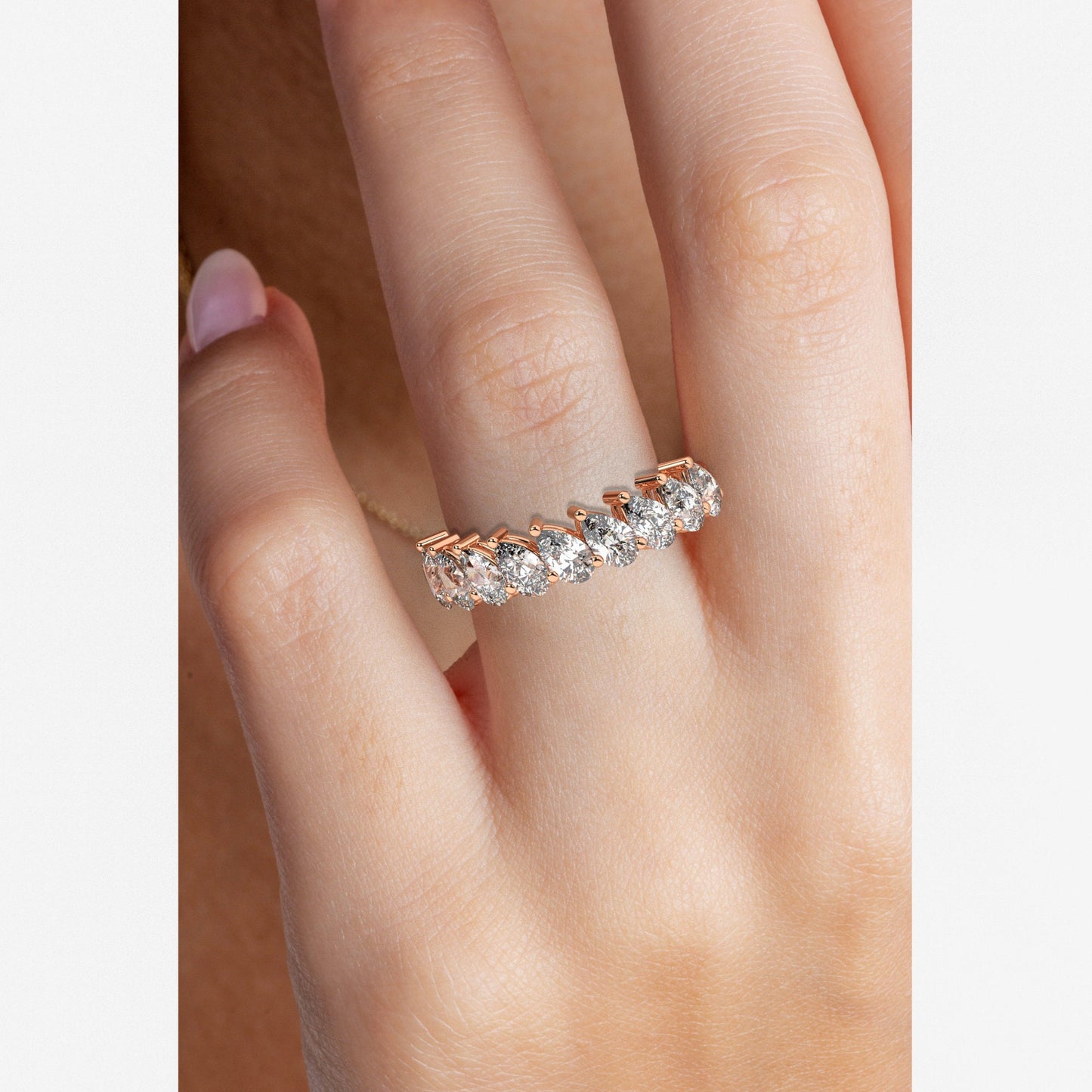 Tilted 1.8 CT Diamond Wedding Band 1.8 CT Pear Diamond