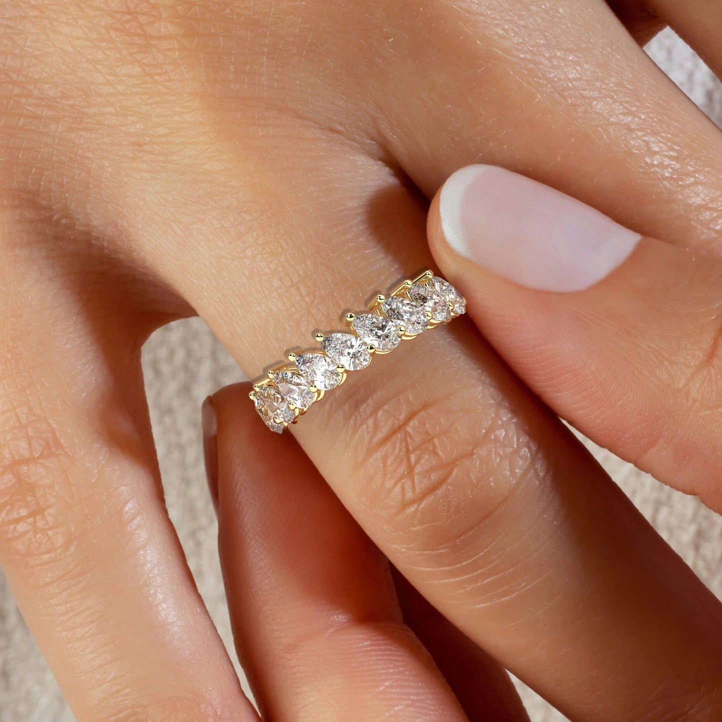 Tilted 1.8 CT Diamond Wedding Band 1.8 CT Pear Diamond