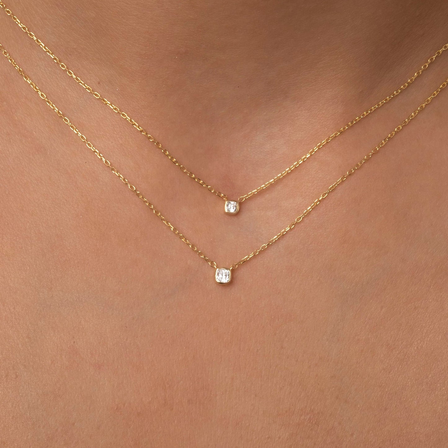 Bezel-Set Cushion Diamond Necklace