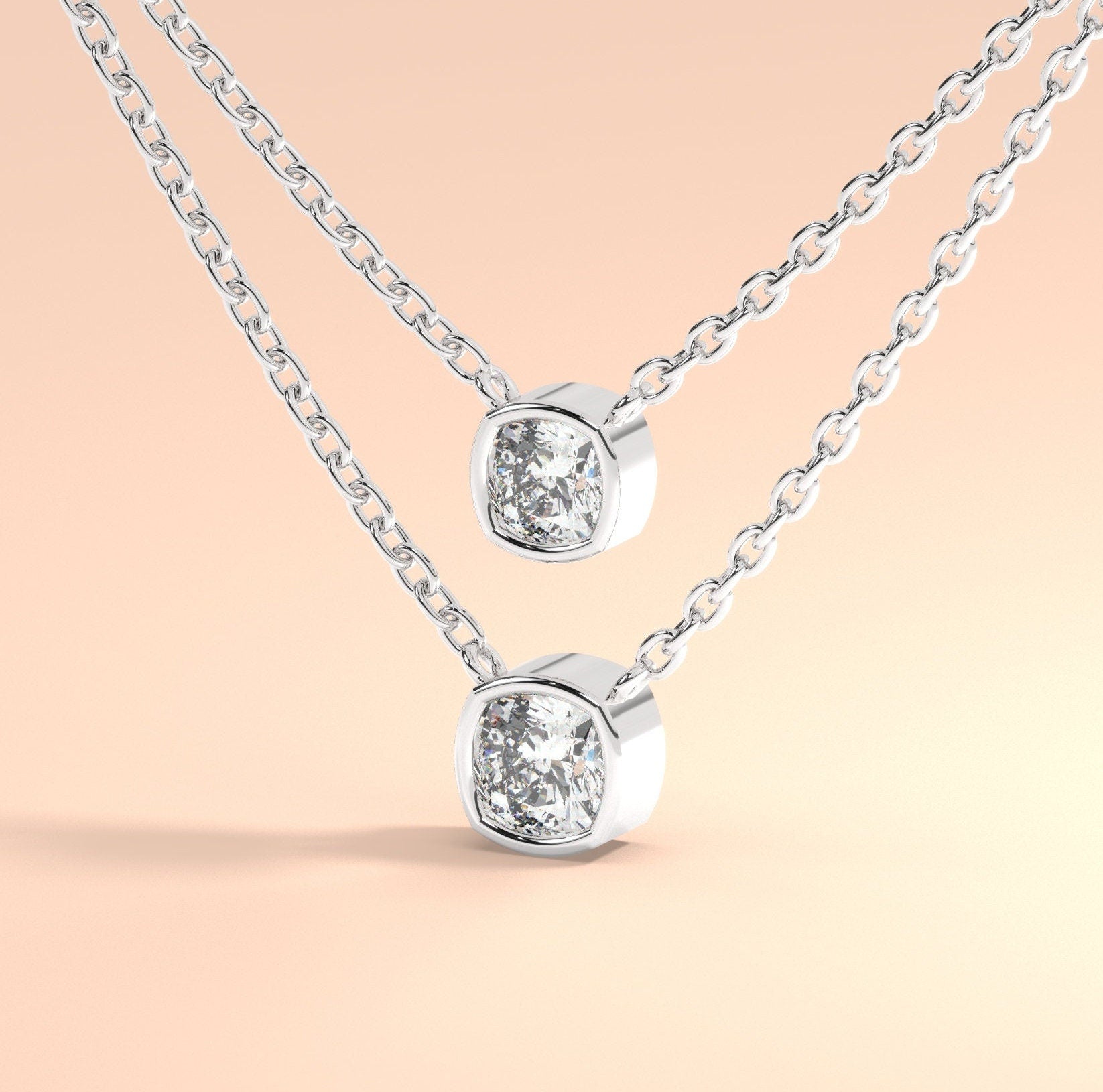 Bezel-Set Cushion Diamond Necklace
