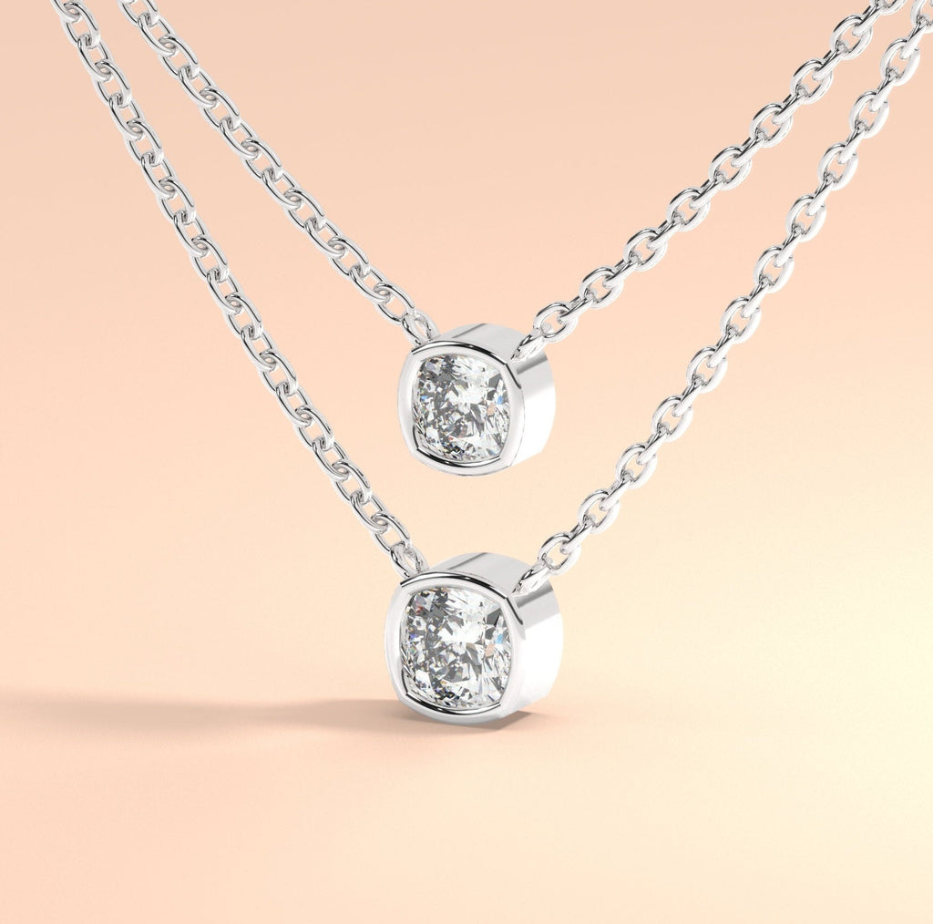 Bezel-Set Cushion Diamond Necklace