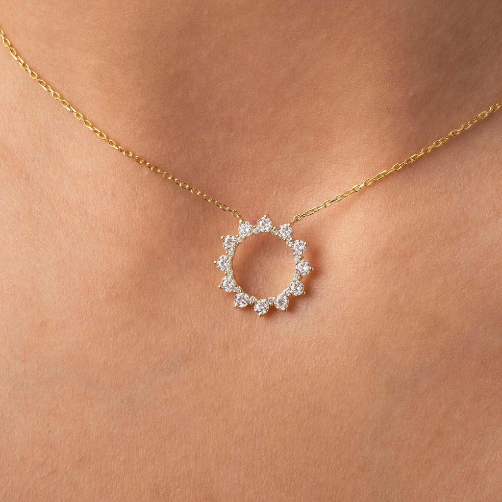 Diamond Circle Sunburst Necklace