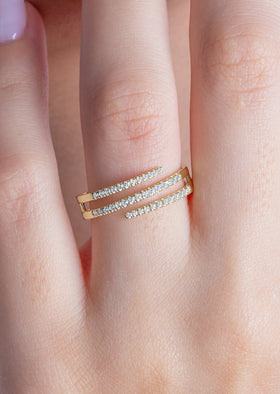 Diamond Spiral Cuff Ring / 14k Gold Spiral Diamond Cuff Ring / Anniversary Ring / Wedding Band / Stacking Ring / Bridal Gift / Birthday Gift