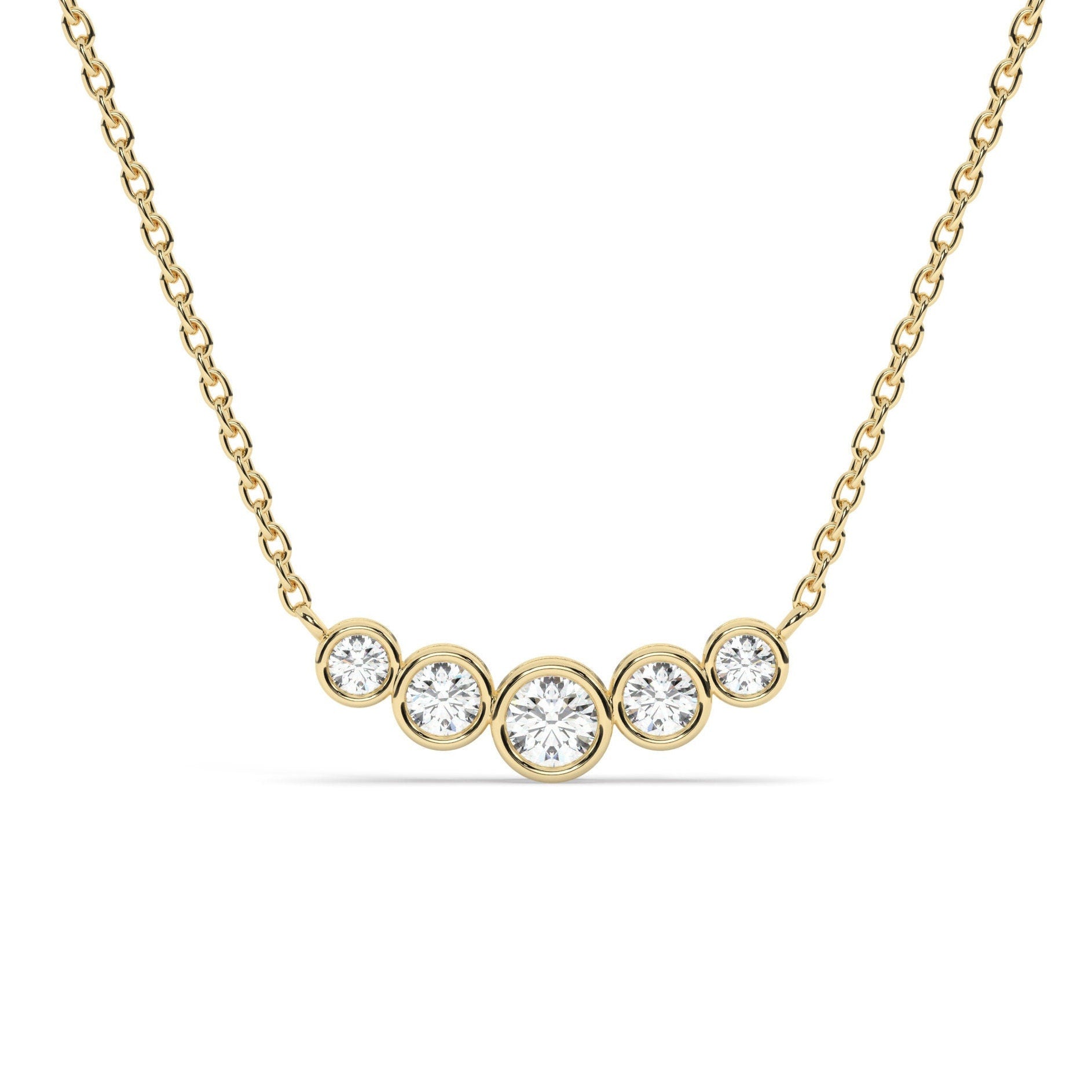 Curved Graduated Bezel Necklace / 14k Curved 5 Stone Bar Necklace / Minimalist Diamond Necklace / Wedding bridal anniversary gift for her