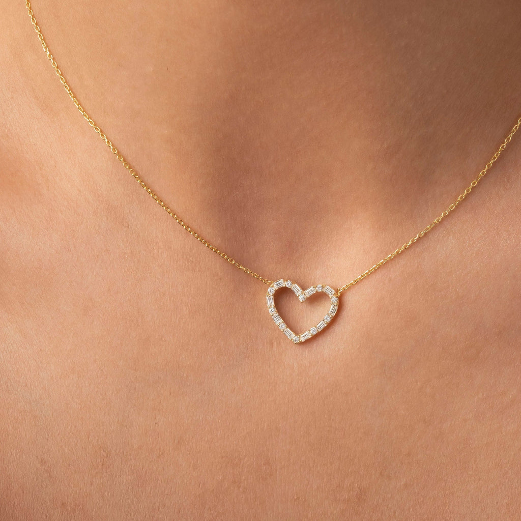 Baguette Diamond Heart Necklace