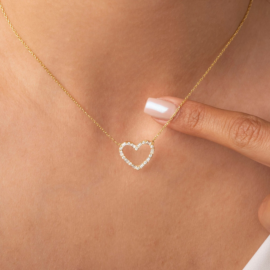 Baguette Diamond Heart Necklace