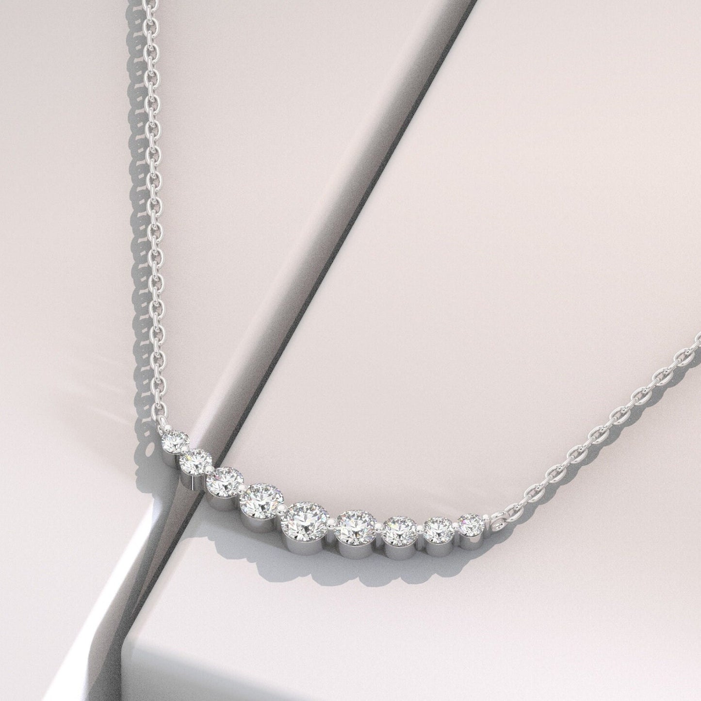 Floating Diamond Necklace, 14k Curved Bar Necklace, Minimalist Diamond Necklace / Gift for her / Dainty Diamond Necklace