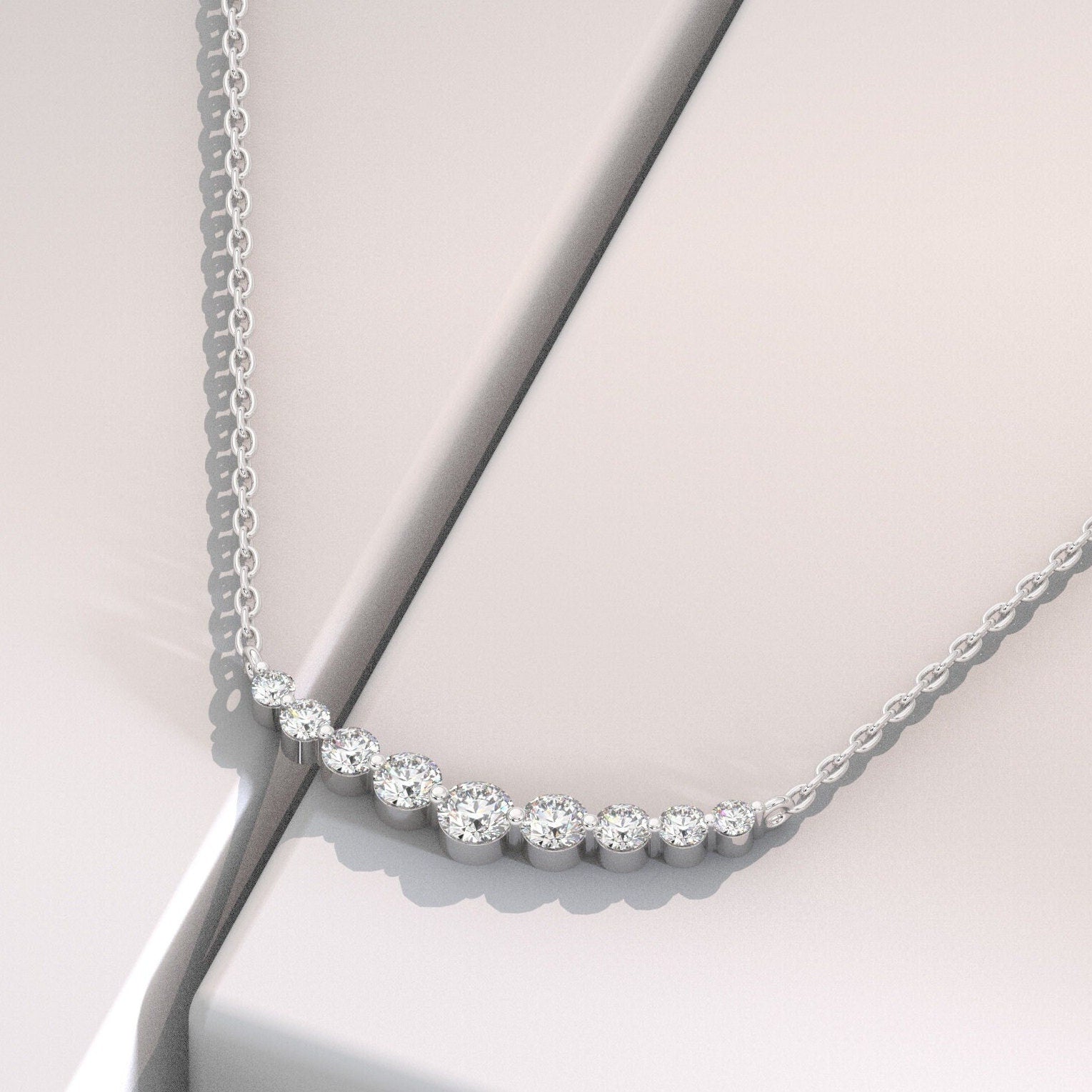 Floating Diamond Necklace, 14k Curved Bar Necklace, Minimalist Diamond Necklace / Gift for her / Dainty Diamond Necklace