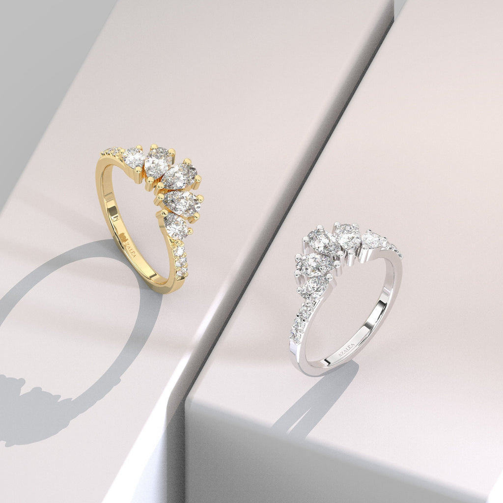 Pear Diamond Wedding Curved Band