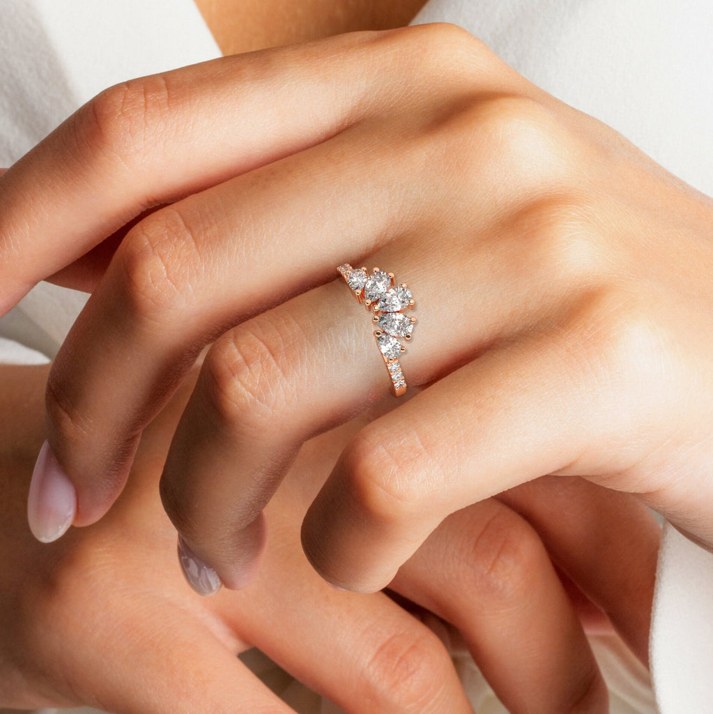 Pear Diamond Wedding Curved Band