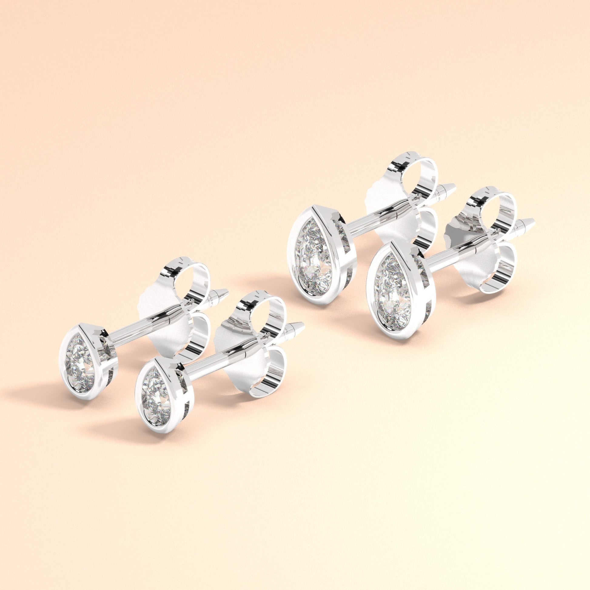 Pear Shape Diamond Studs / 0.10 - 0.50 ct Baguette Studs