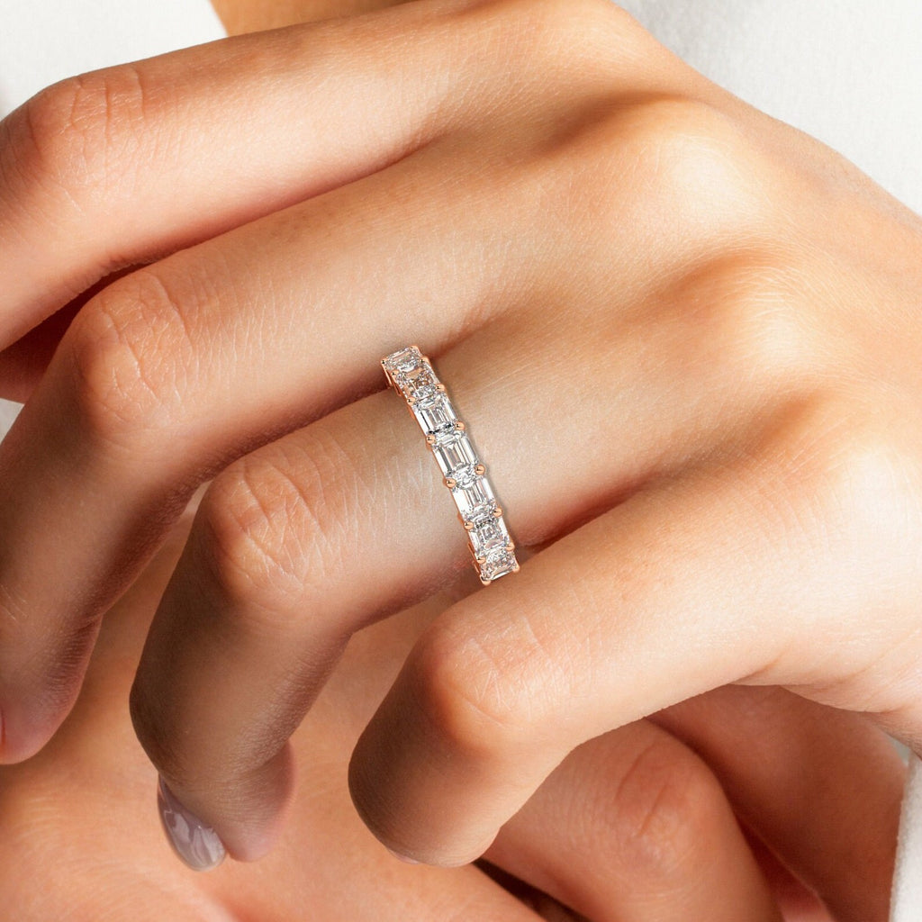 2 CT East West Emerald Diamond Wedding Band