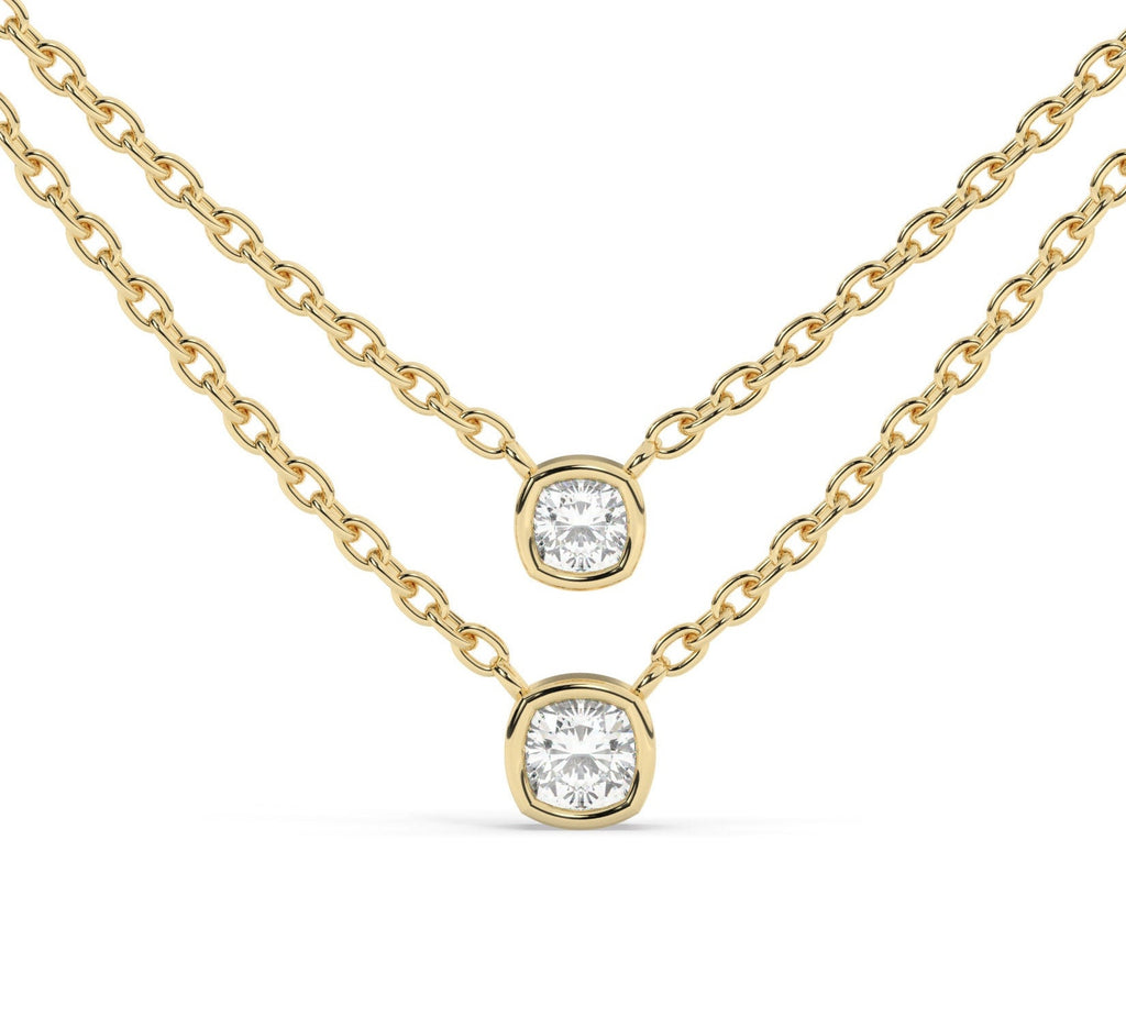 Bezel-Set Cushion Diamond Necklace