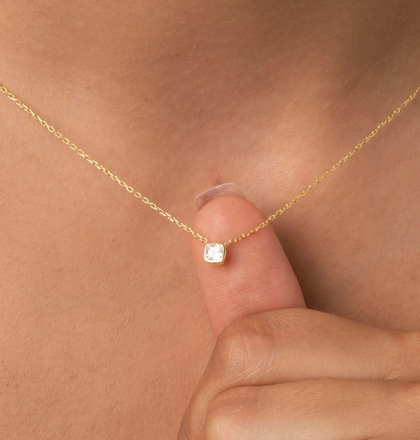 Bezel-Set Cushion Diamond Necklace