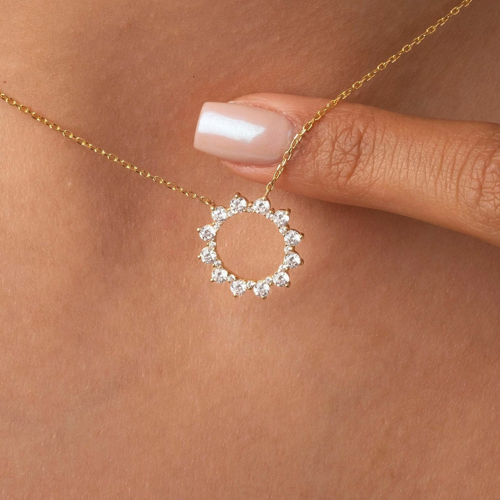 Diamond Circle Sunburst Necklace