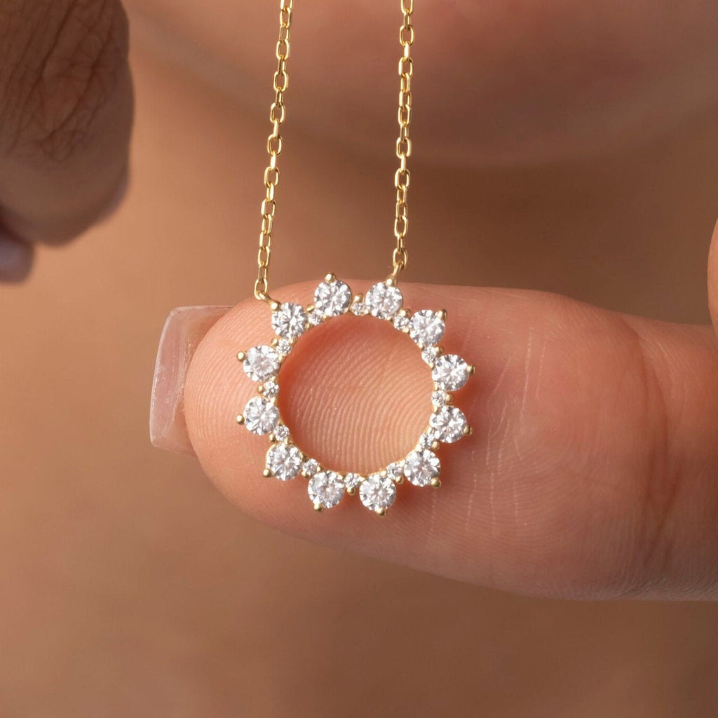 Diamond Circle Sunburst Necklace