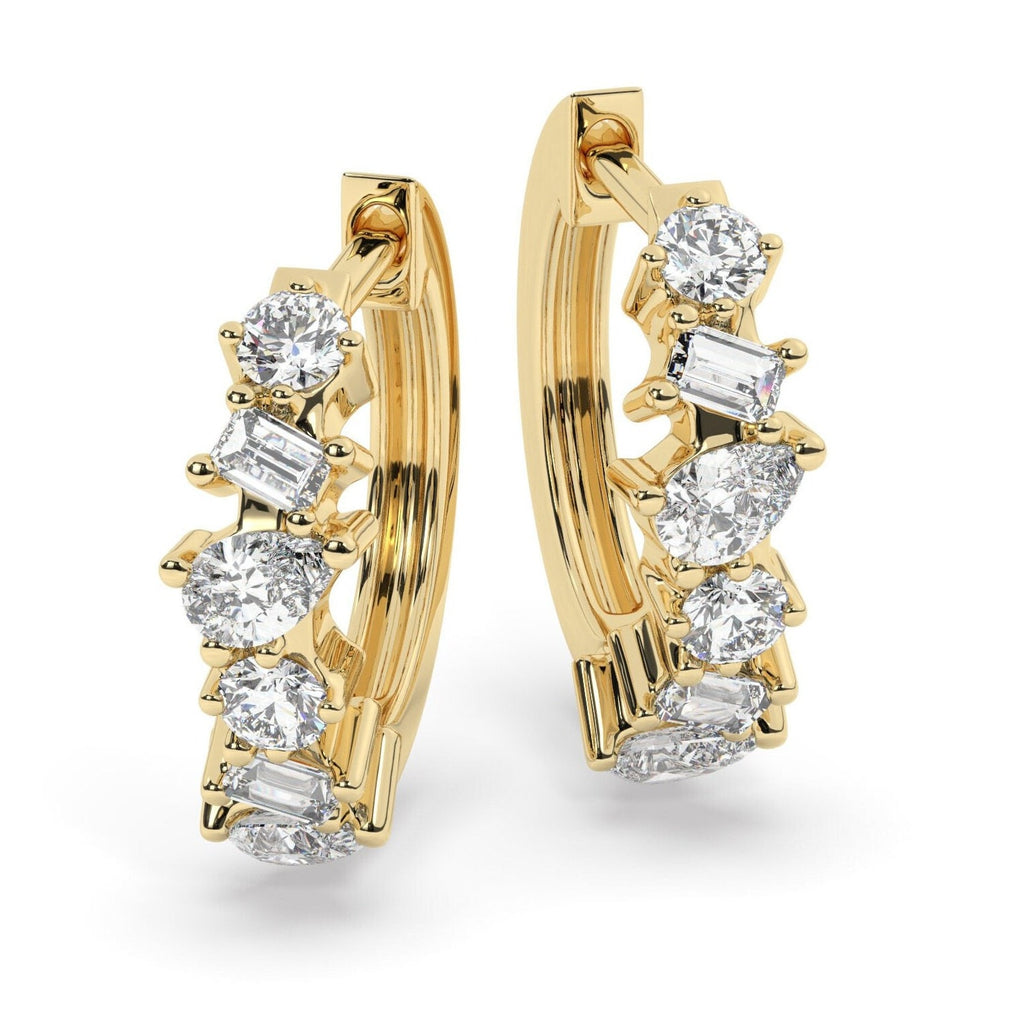 Alternating Round Baguette Pear Diamond Hoop Earrings