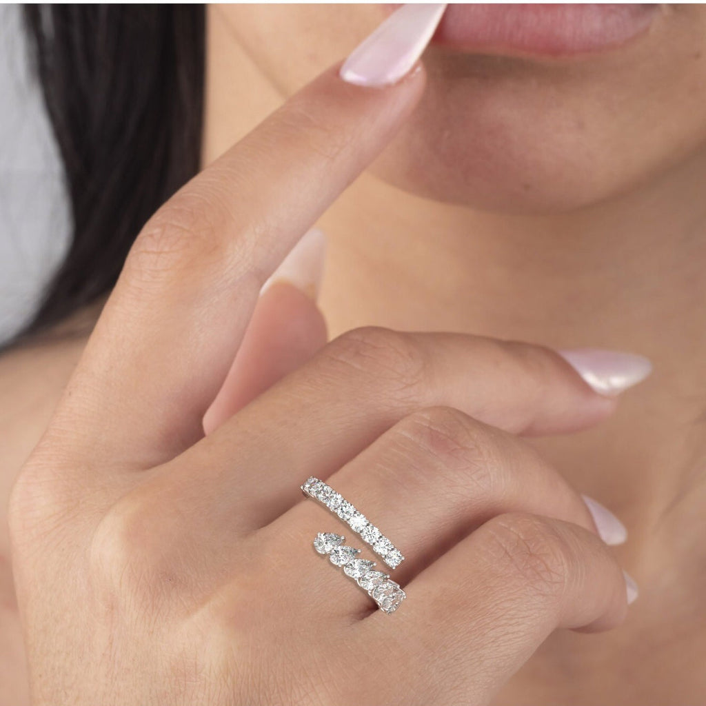 Pear and Round Diamond Cuff Ring