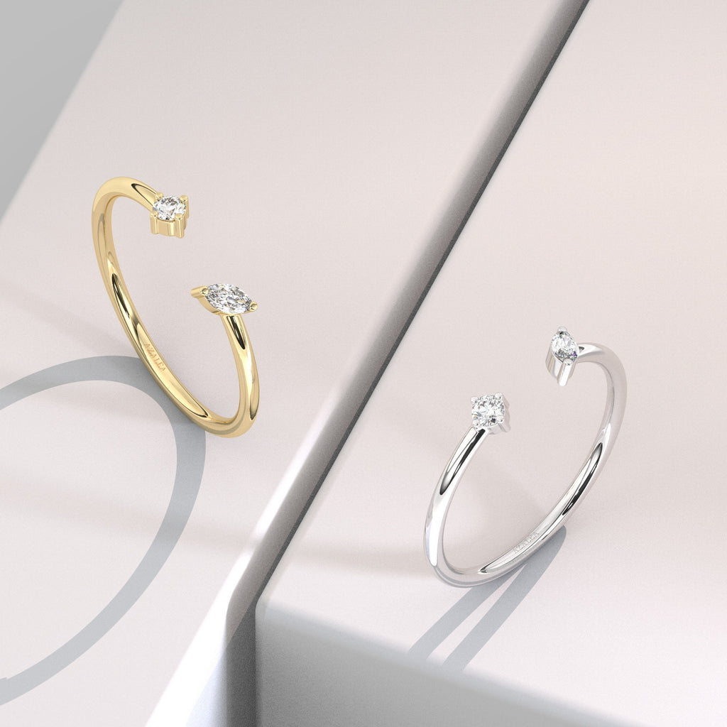 Marquise and Round Diamond Cuff Ring