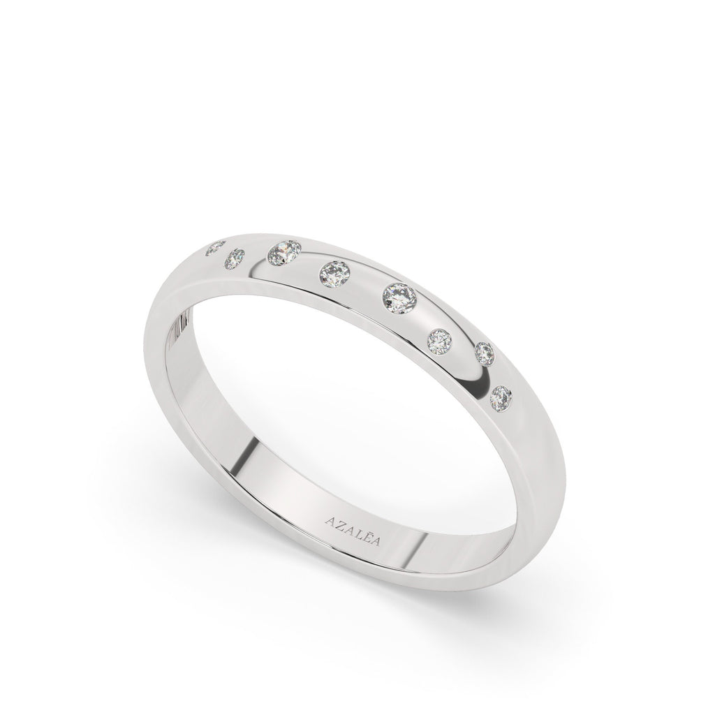 Diamond Wedding Band / 14k Gold Flush Round Diamond Stacking Ring / Stacking Ring / Surface Setting / Anniversary Gift / Diamond Engagement