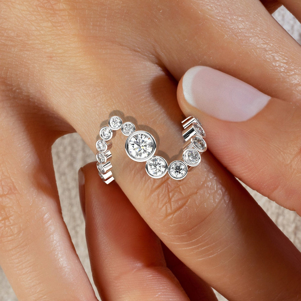 14k Gold Bezel Set Diamond Spiral Stacking Ring/ Promise Ring/ Wedding Band/ Unique Design Ring / Natural, Lab Diamond, Moissanite Ring