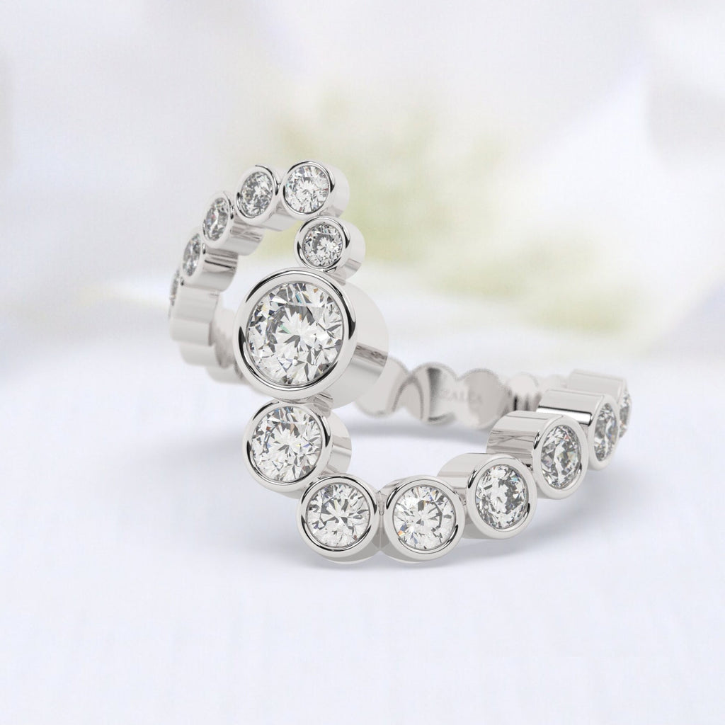 14k Gold Bezel Set Diamond Spiral Stacking Ring/ Promise Ring/ Wedding Band/ Unique Design Ring / Natural, Lab Diamond, Moissanite Ring