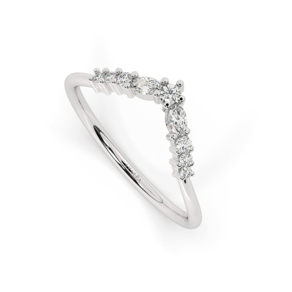 V Shape Marquise Round Diamond Curved Ring