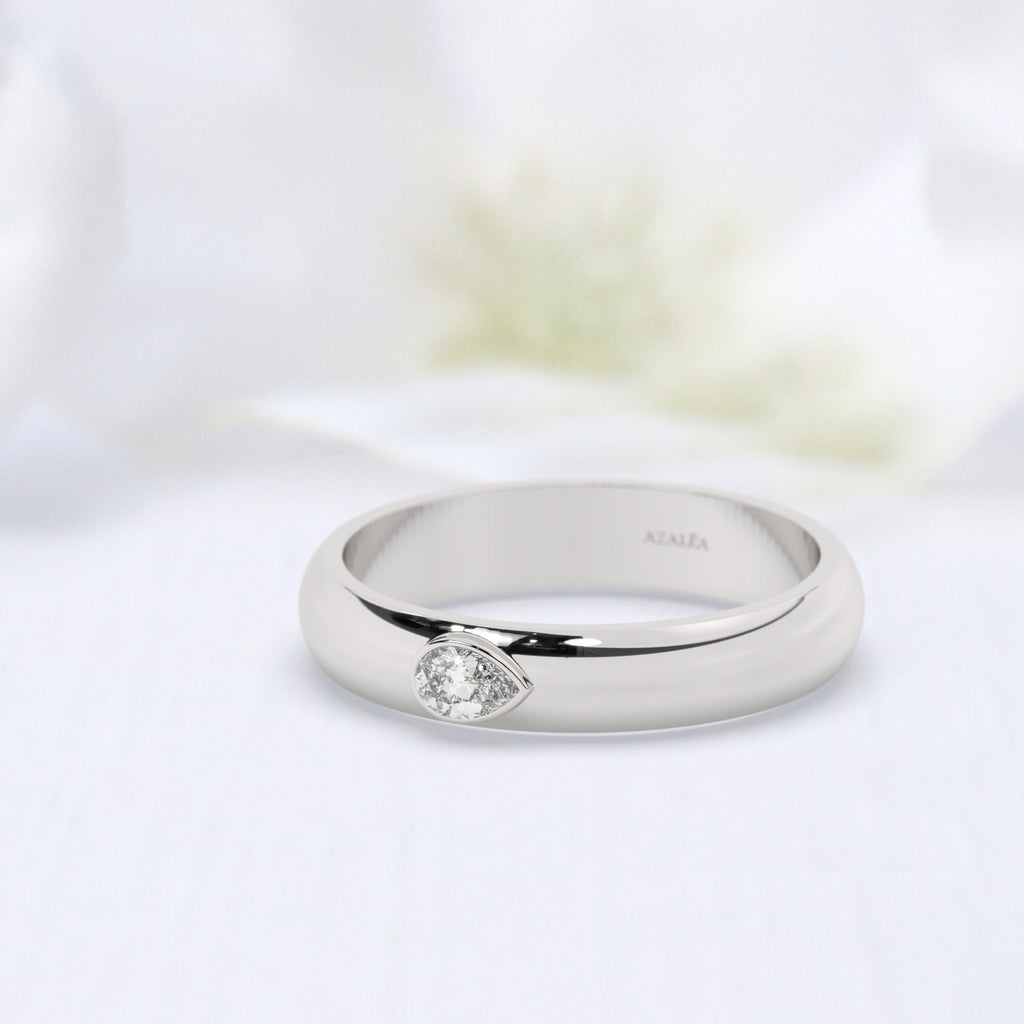 Pear Diamond Bezel Stacking Ring / 14k Pear Diamond Wedding Band / Teardrop Engagement Ring / Flush Diamond Wedding Band / Diamond Gift Idea