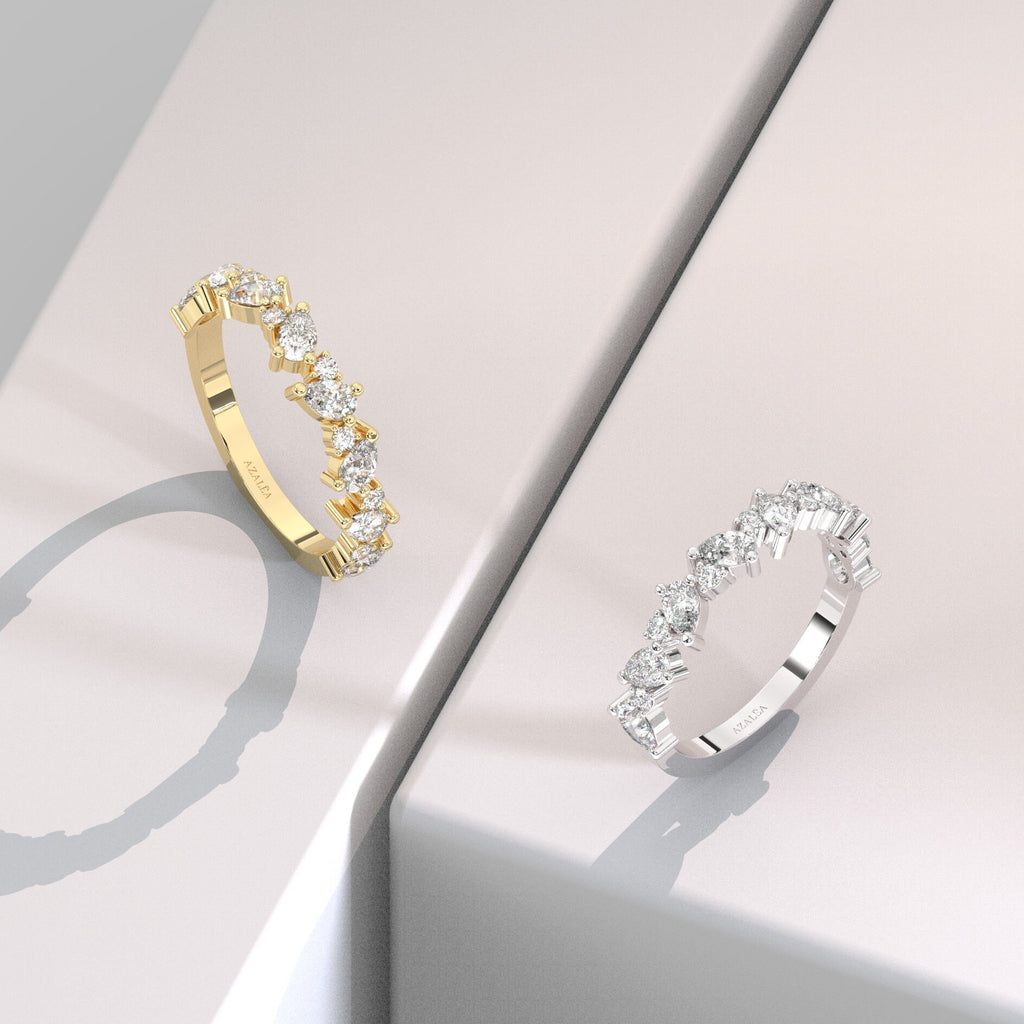 Pear and Round Diamond Alternating Wedding Band / 14k Gold Pear and Round Diamond Wedding Band / Engagement Ring /Pear Diamond Stacking Ring