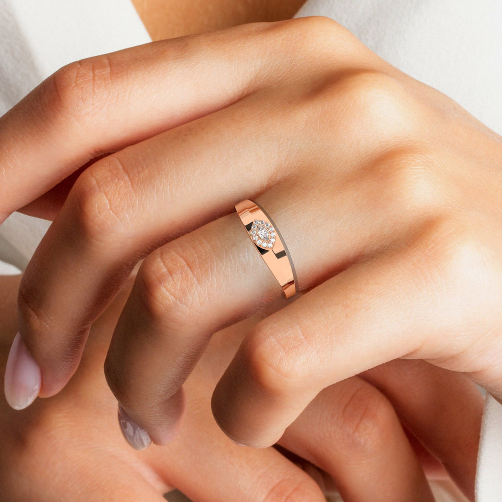 Diamond Evil Eye Wide Stacking Ring