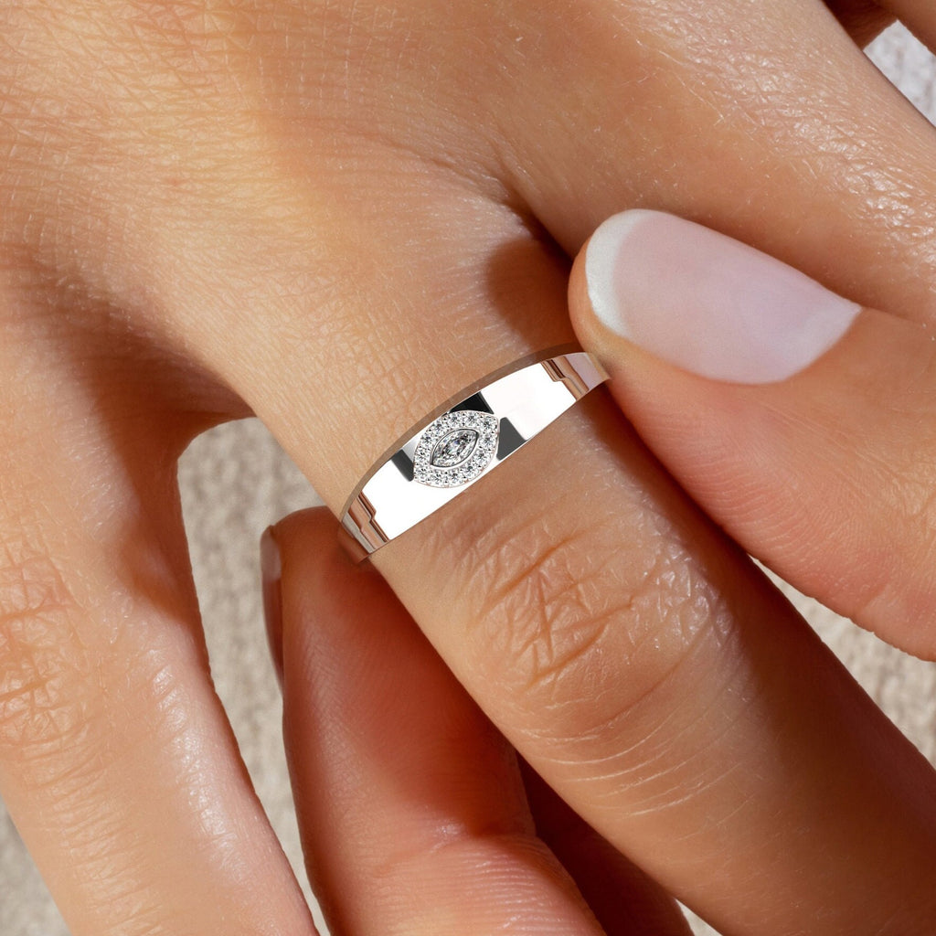 Diamond Evil Eye Wide Stacking Ring