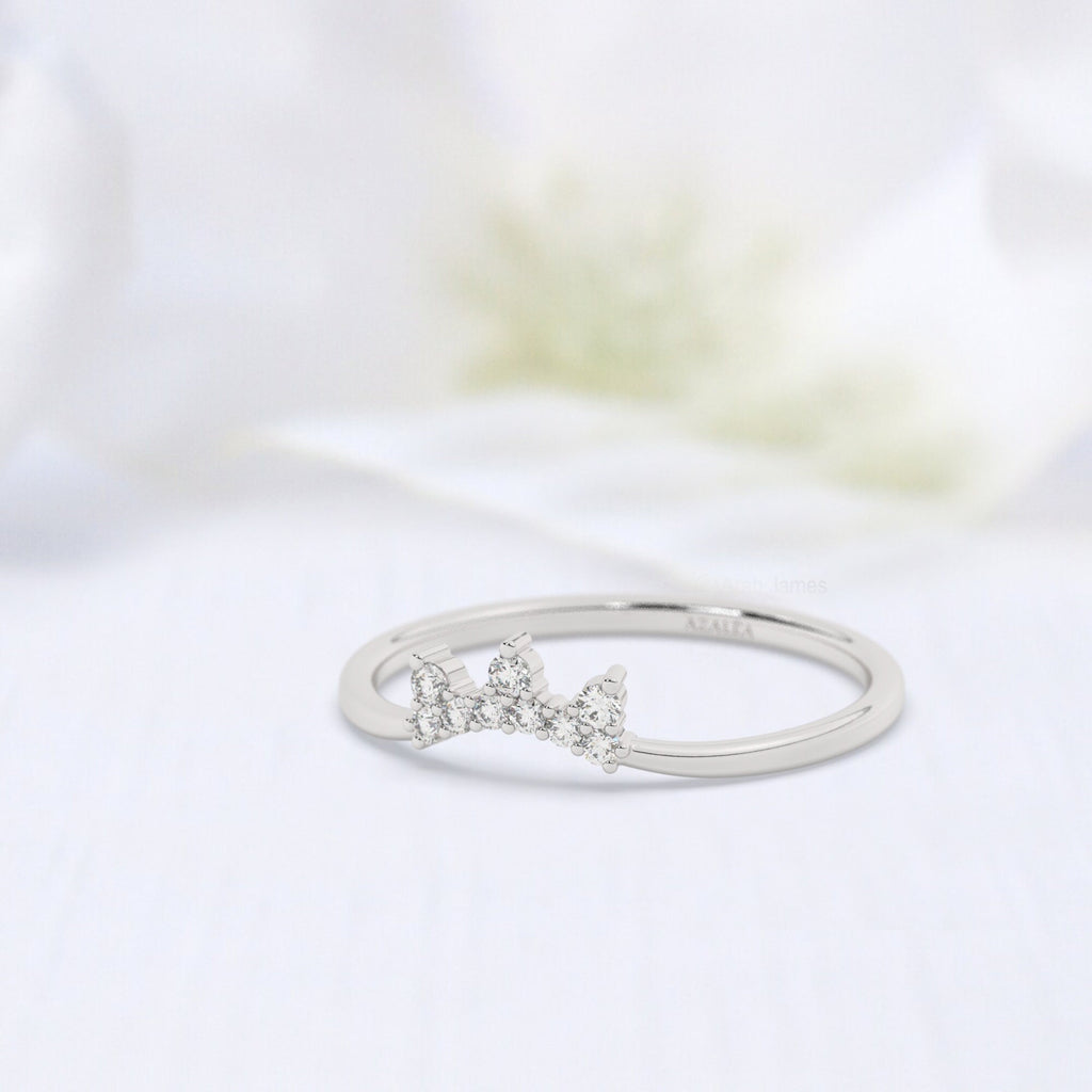 Curved Diamond Wedding Band / Crown Diamond Wedding Band / 14k Crown Shape Diamond Nesting Ring / Anniversary Gift / Diamond Gift Idea