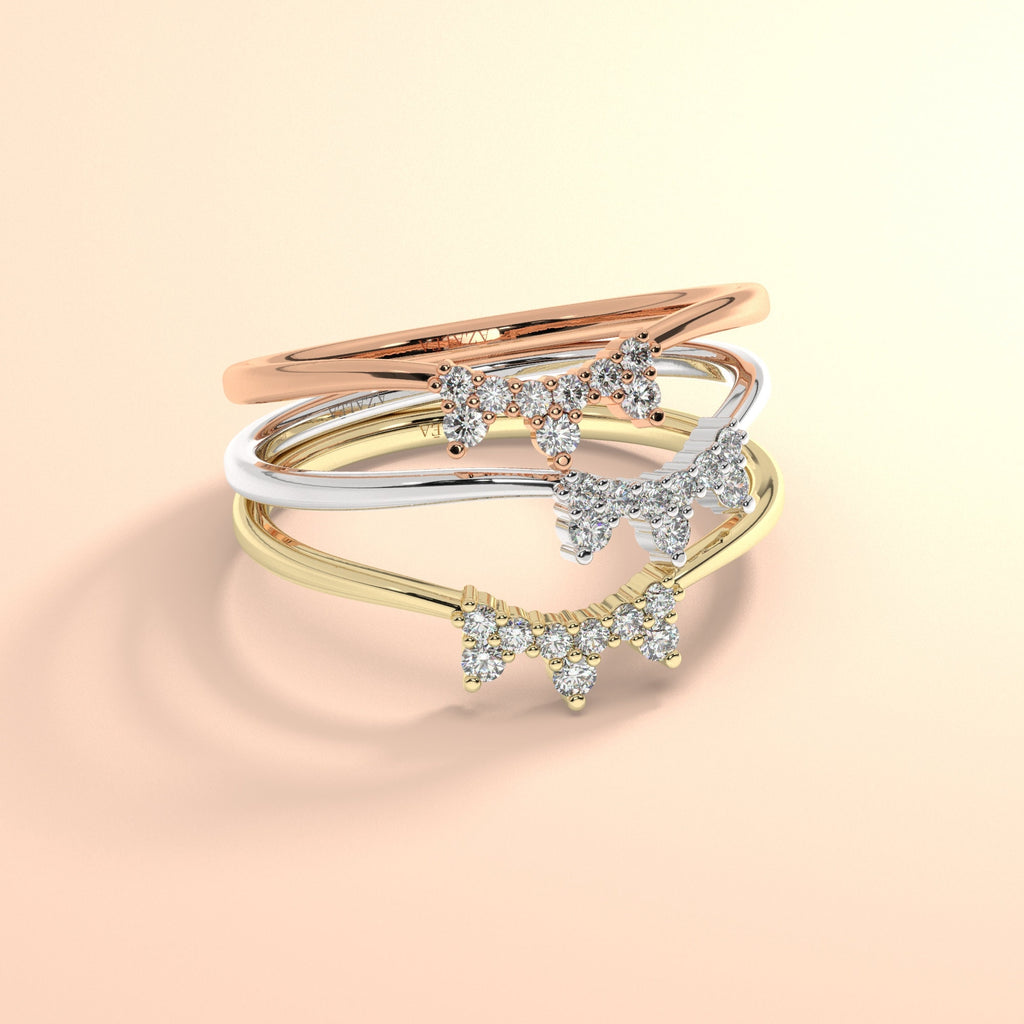 Curved Diamond Wedding Band / Crown Diamond Wedding Band / 14k Crown Shape Diamond Nesting Ring / Anniversary Gift / Diamond Gift Idea